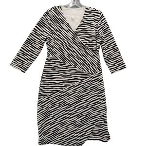 Chico's Zebra Print Faux Wrap Dress 3/4 Sleeve Textured‎ Stretch Knit Size 1